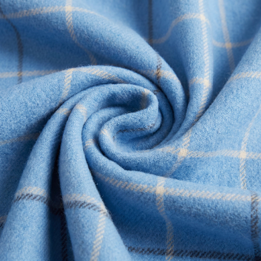 Balmoral Highland Wool Blend Scottish Tartan Blanket Throw - Recycled Wool -SKY BLUE CHECK