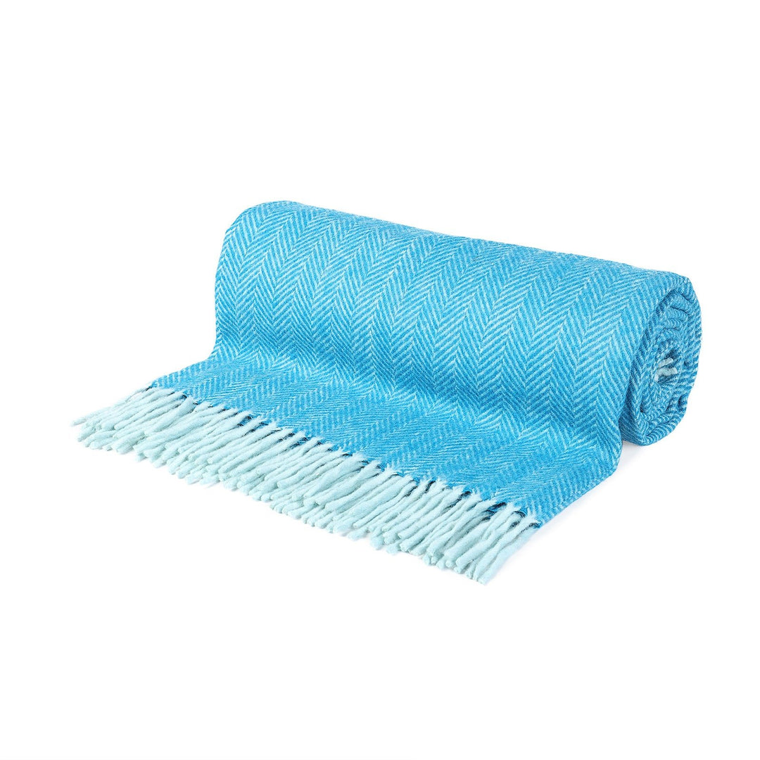Highland Wool Blend Extra Warm Herringbone Blanket - Turquoise
