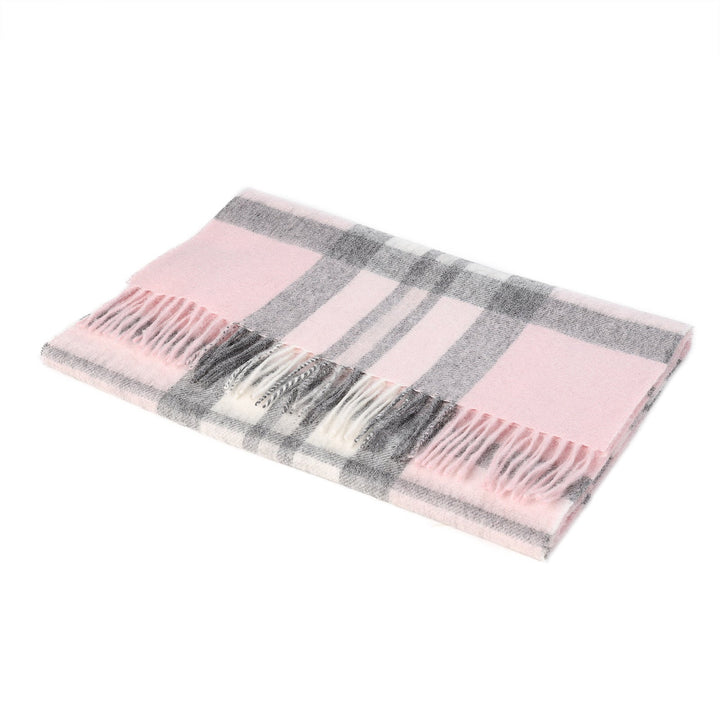 Heritage of Scotland 100% Lambswool Wide Scarf Soft Unisex Winter Wrap - Tartan &amp; Check Designs - THOMSON PALE PINK