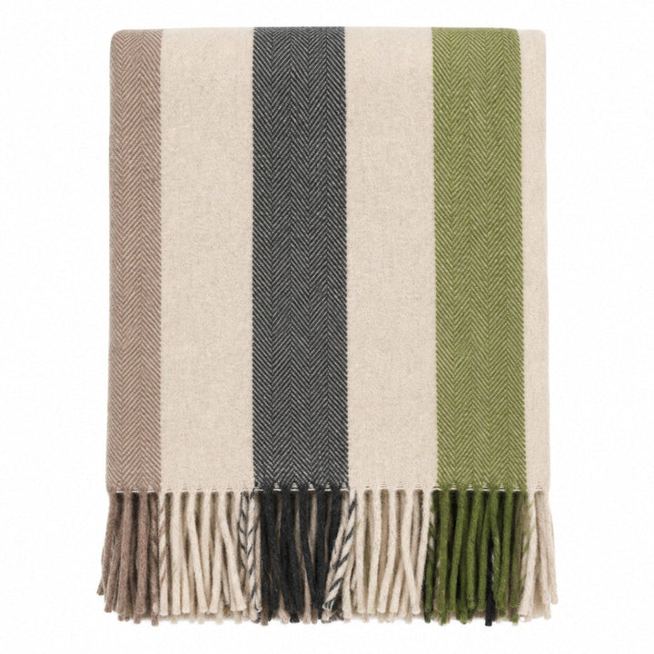 Stripe Herringbone Wool Blanket - Natural Green