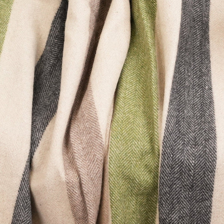 Stripe Herringbone Wool Blanket - Natural Green