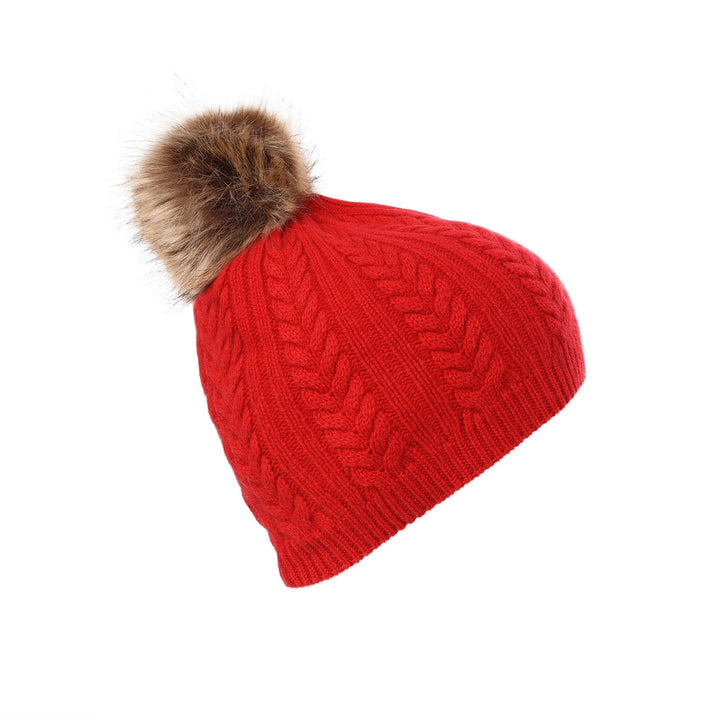 100% Cashmere Ladies Cable Rib Beanie Cardinal - Dunedin Cashmere