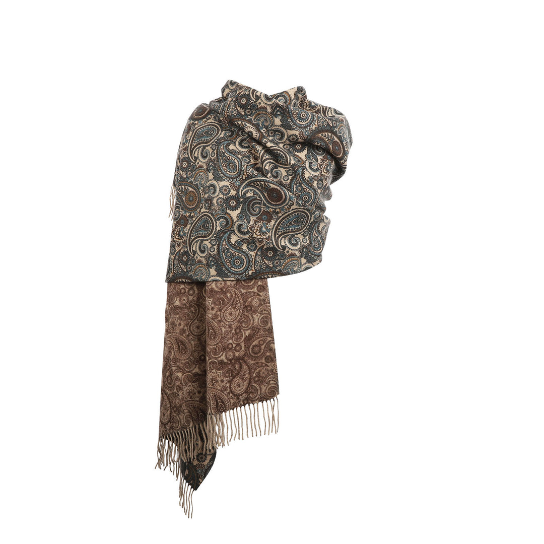 Women's Paisley Double Sided Cashmere Stole Brown