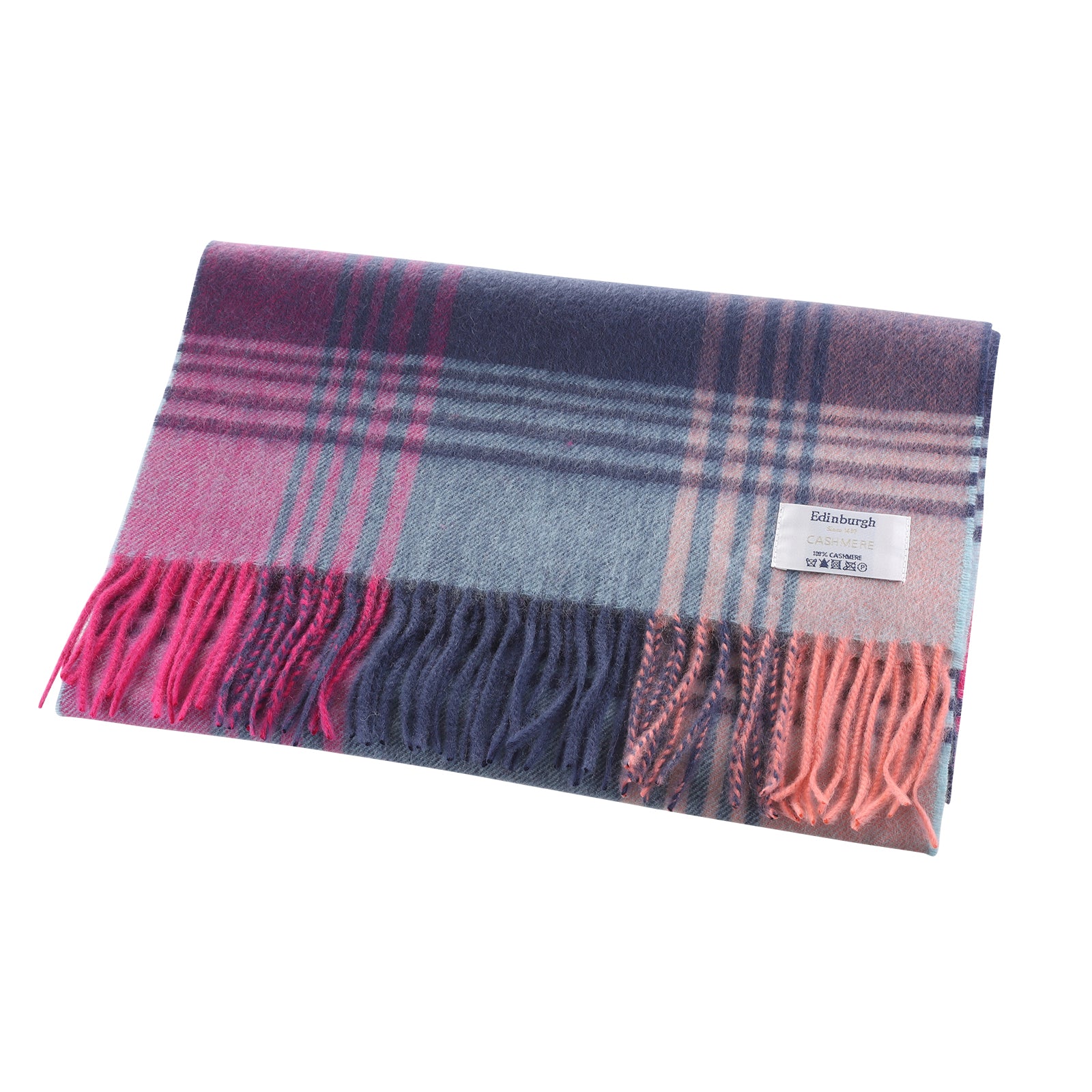 Edinburgh 100% Cashmere Wide Scarf BROKEN CHECK - ORANGE/PINK