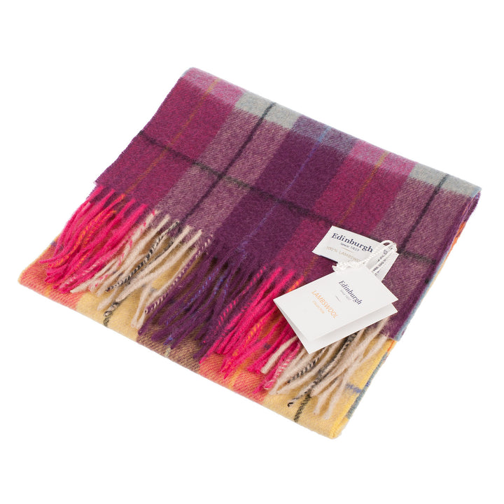 Edinburgh 100% Lambswool Scarf  Multi Windowpane - Ginger/Plum