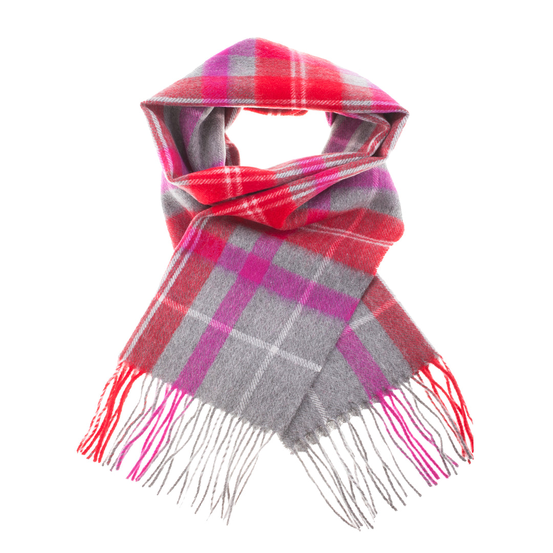 Edinburgh 100% Lambswool Scarf  Tweed Tartan Bright Red/Grey Check