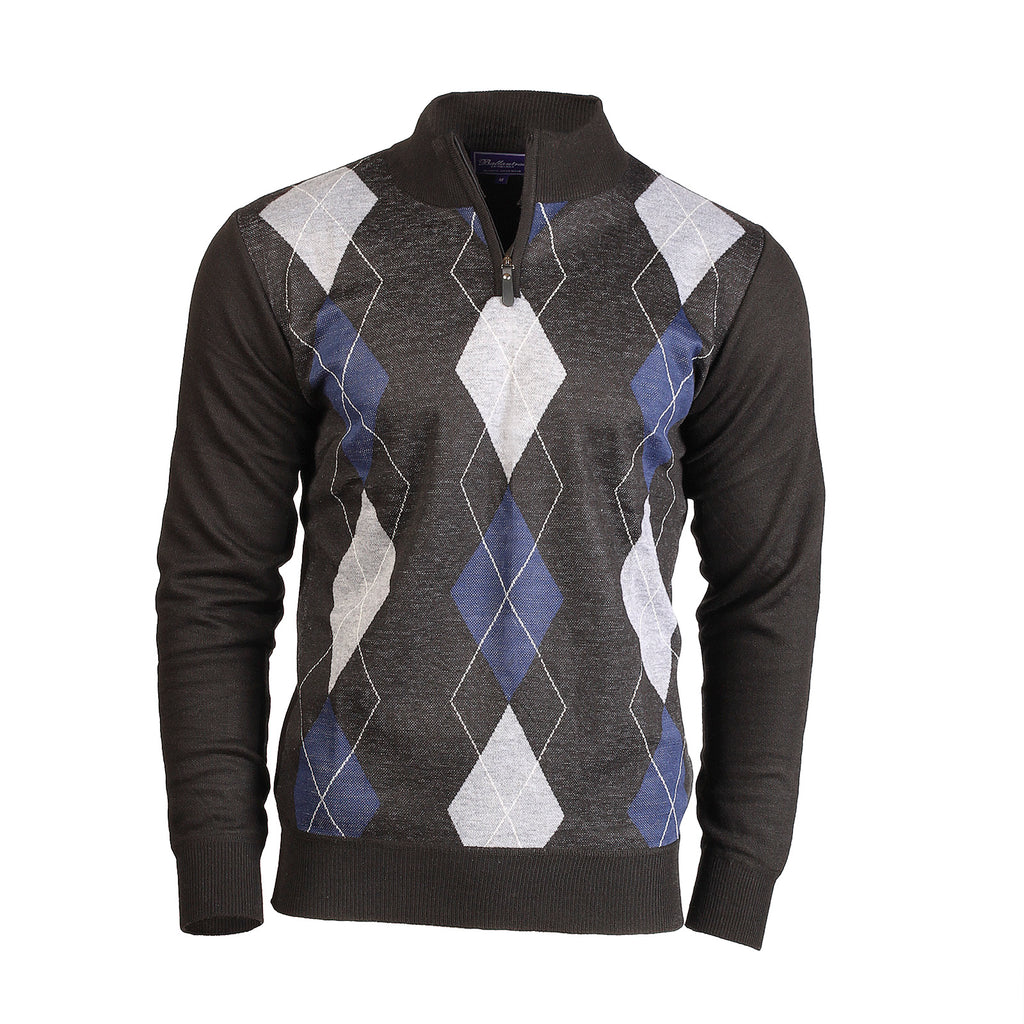 Men's Argyle Ballantrae Jumper Half Zip BLACK Dunedin Cashmere