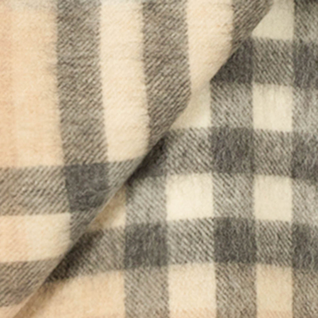 90/10 Tartan Cashmere Blanket Scarf  Natural