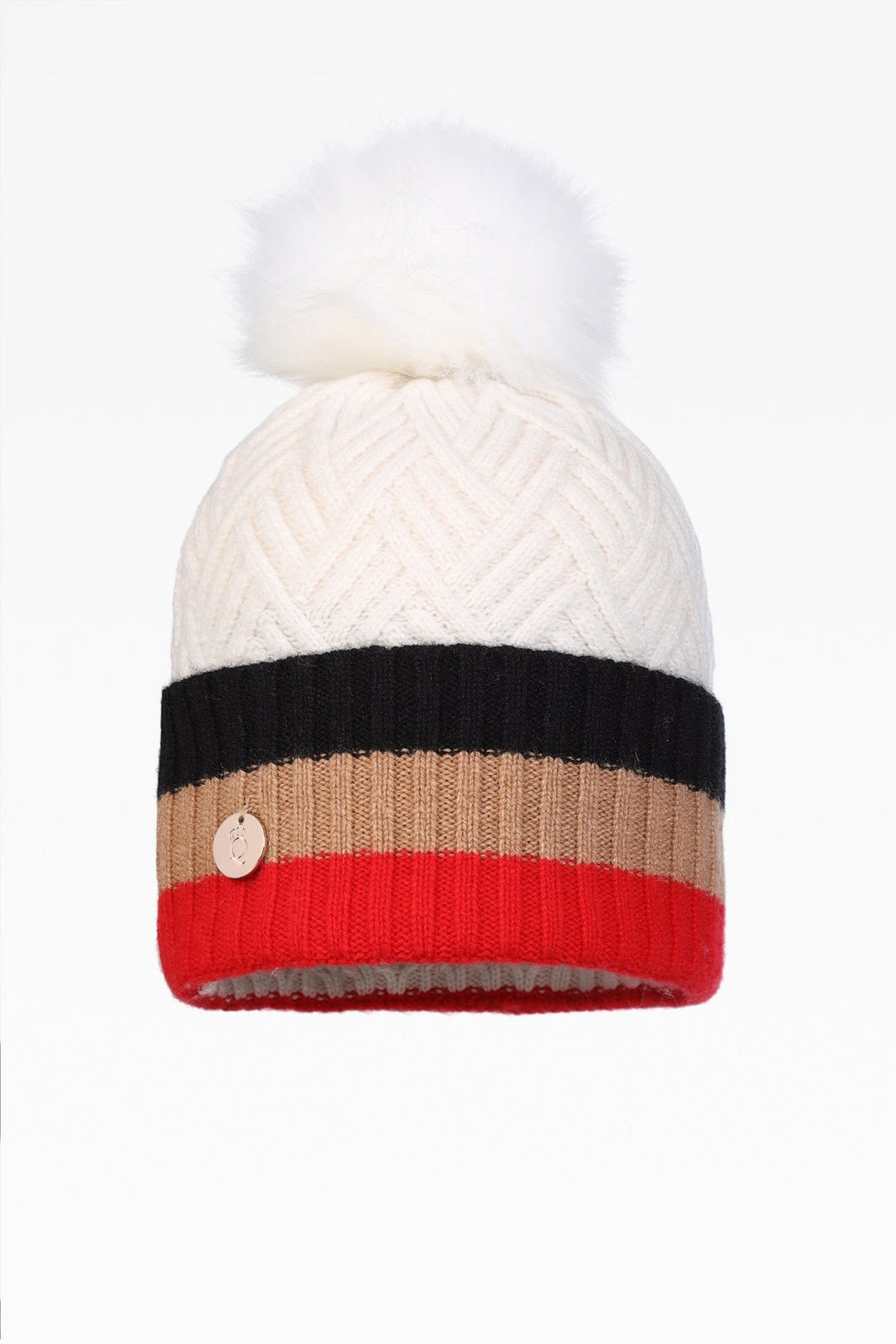 Andie Stripe Pom Hat - Faux Fur - Dunedin Cashmere
