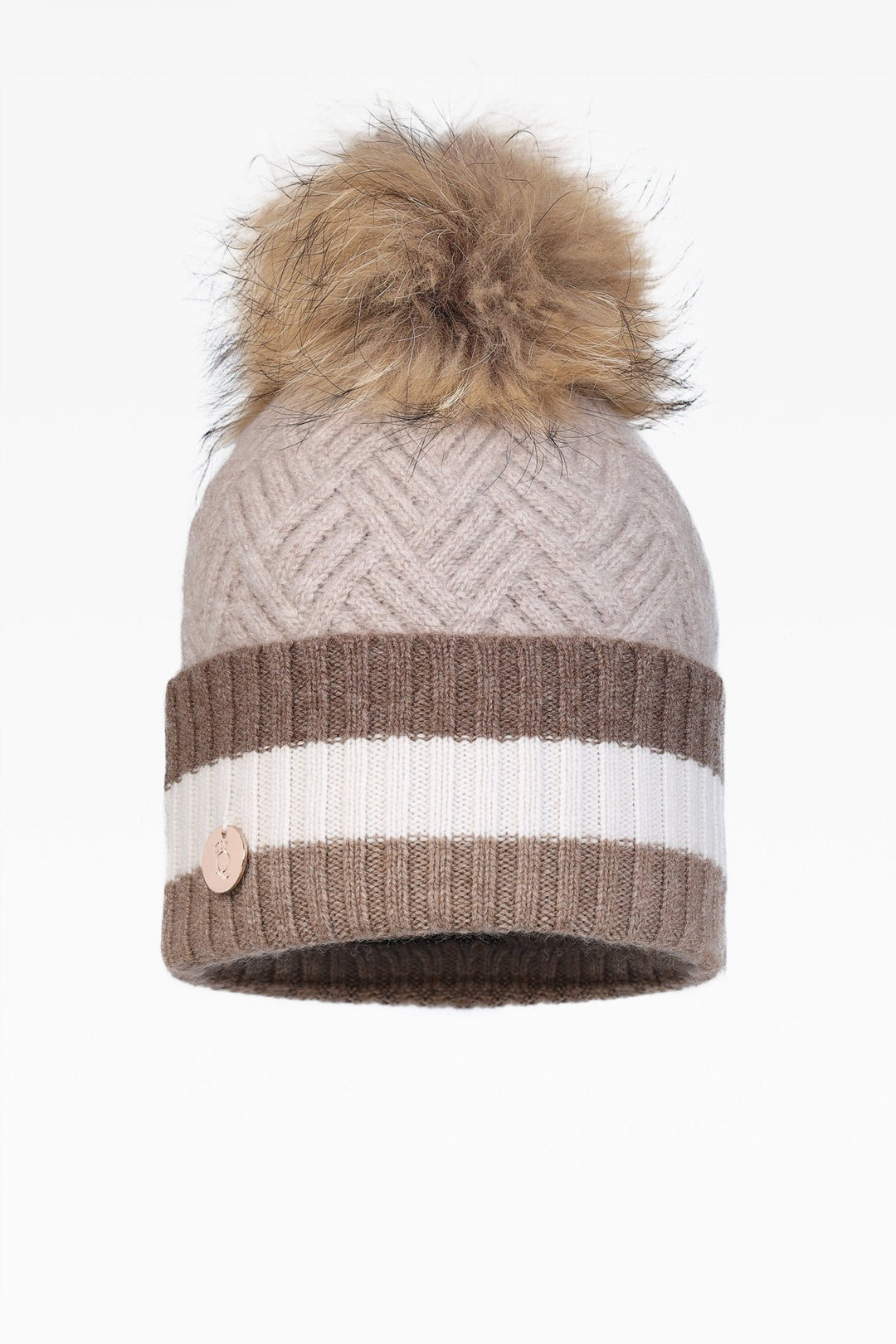 Andie Stripe Pom Hat - Real Fur - Dunedin Cashmere