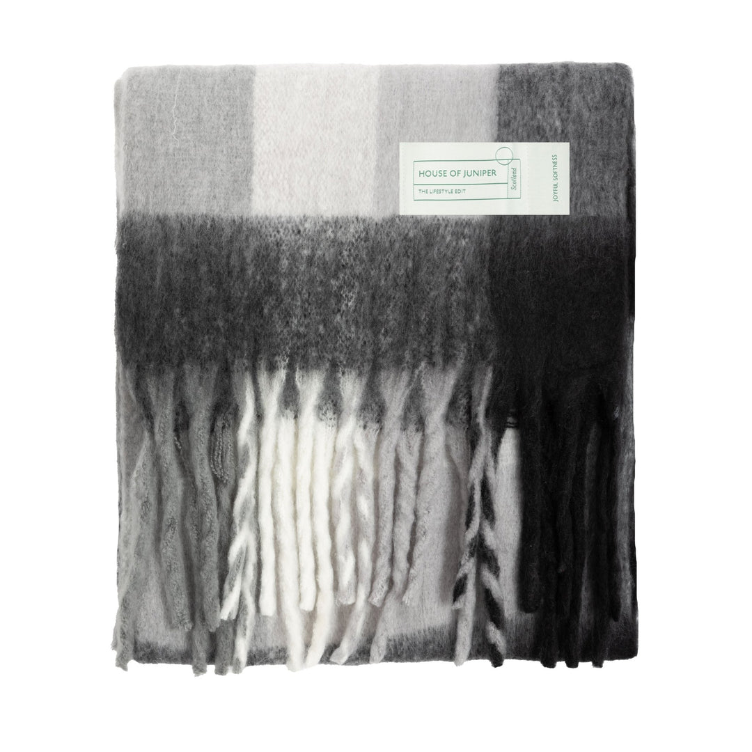 Blanket Scarf Grey Check - Dunedin Cashmere