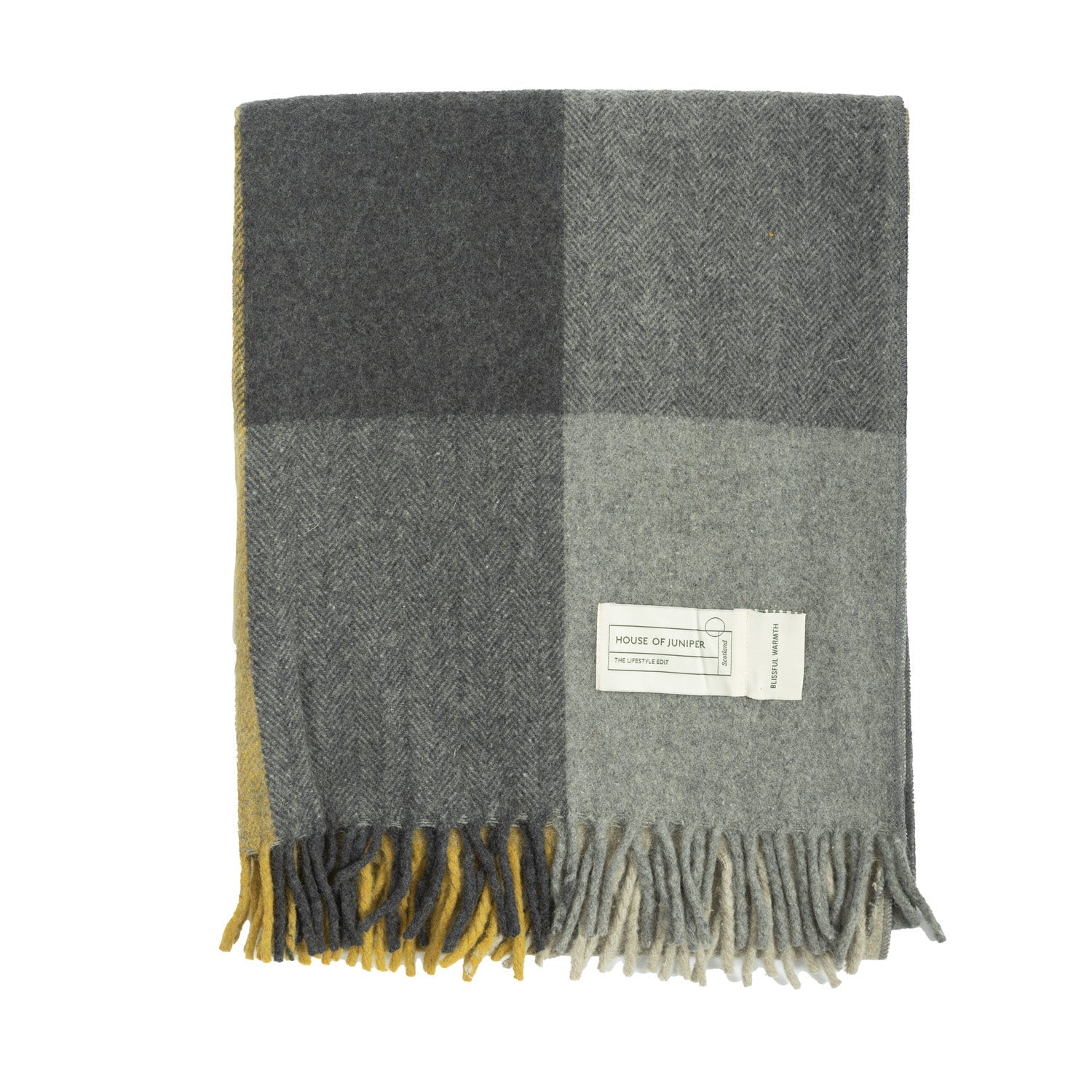 Block Check Herringbone Knee Blanket Grey Ochre Dunedin Cashmere