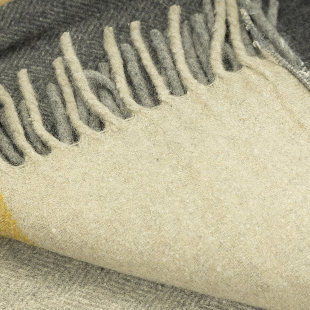 Block Check Herringbone Knee Blanket Grey Ochre - Dunedin Cashmere
