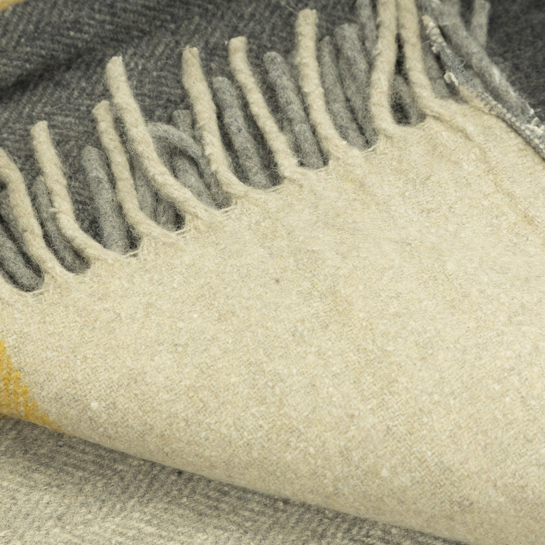 Block Check Herringbone Knee Blanket Grey Ochre - Dunedin Cashmere