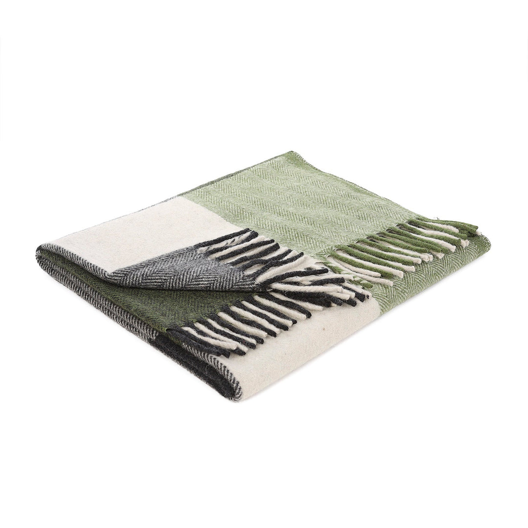 Block Check Herringbone Knee Blanket Natural Green Dunedin Cashmere