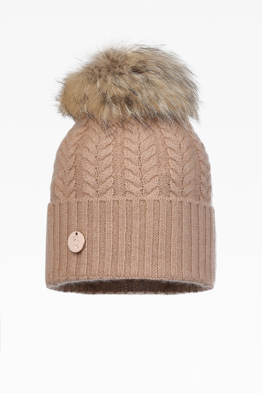 Georgie Cable Rib Pom Pom Hat - Real Fur - Dunedin Cashmere