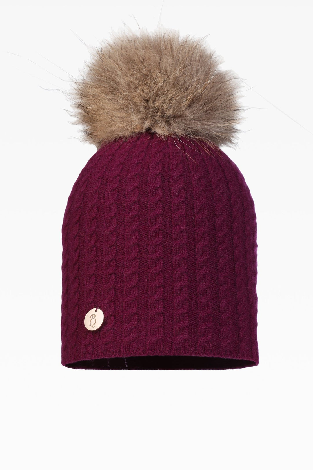 Heidi Cable Pom Pom Hat - Real Fur - Dunedin Cashmere
