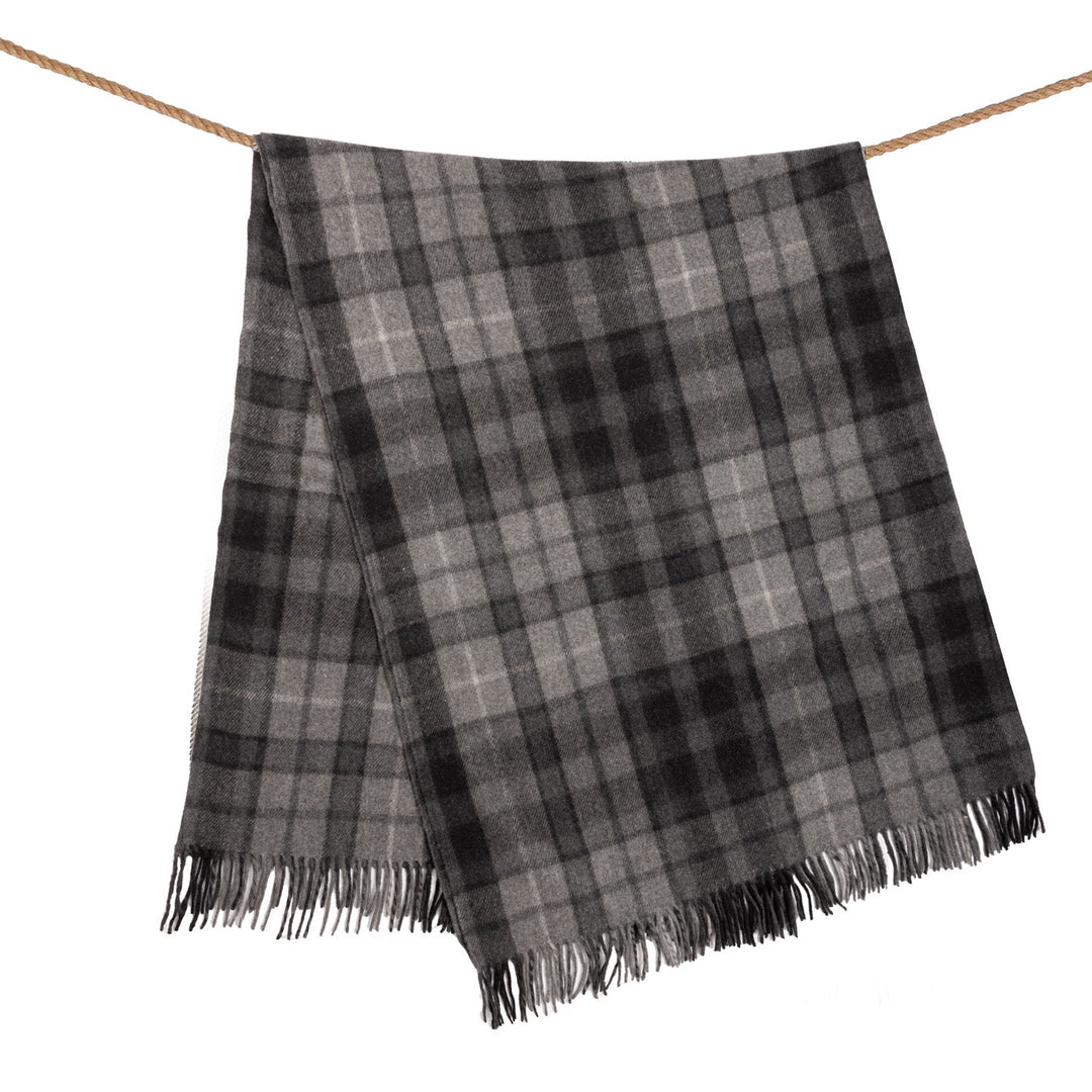 Highland Wool Blend Tartan Blanket Throw Buchanan Grey - Dunedin Cashmere