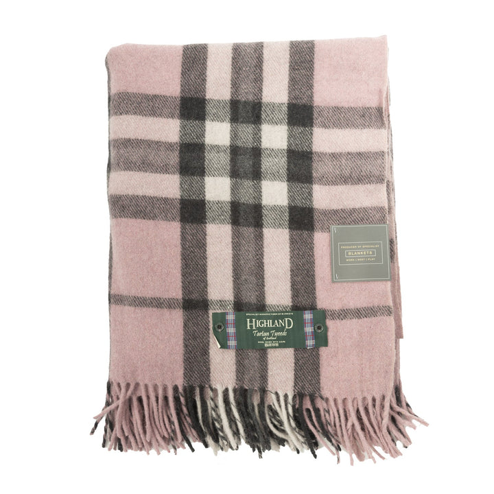Highland Wool Blend Tartan Blanket Throw Thomson Pink - Dunedin Cashmere
