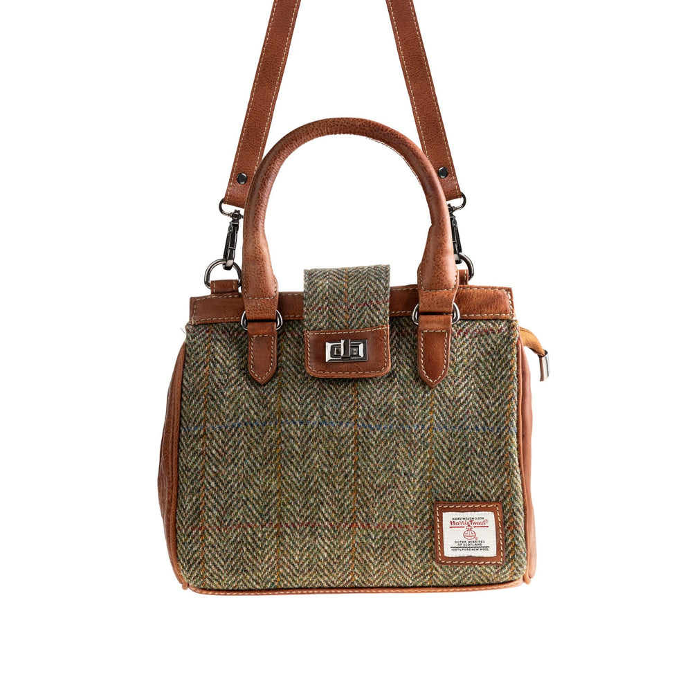 Ht Leather Hand Bag With Flap Closer Lt Brown Check / Tan - Dunedin Cashmere