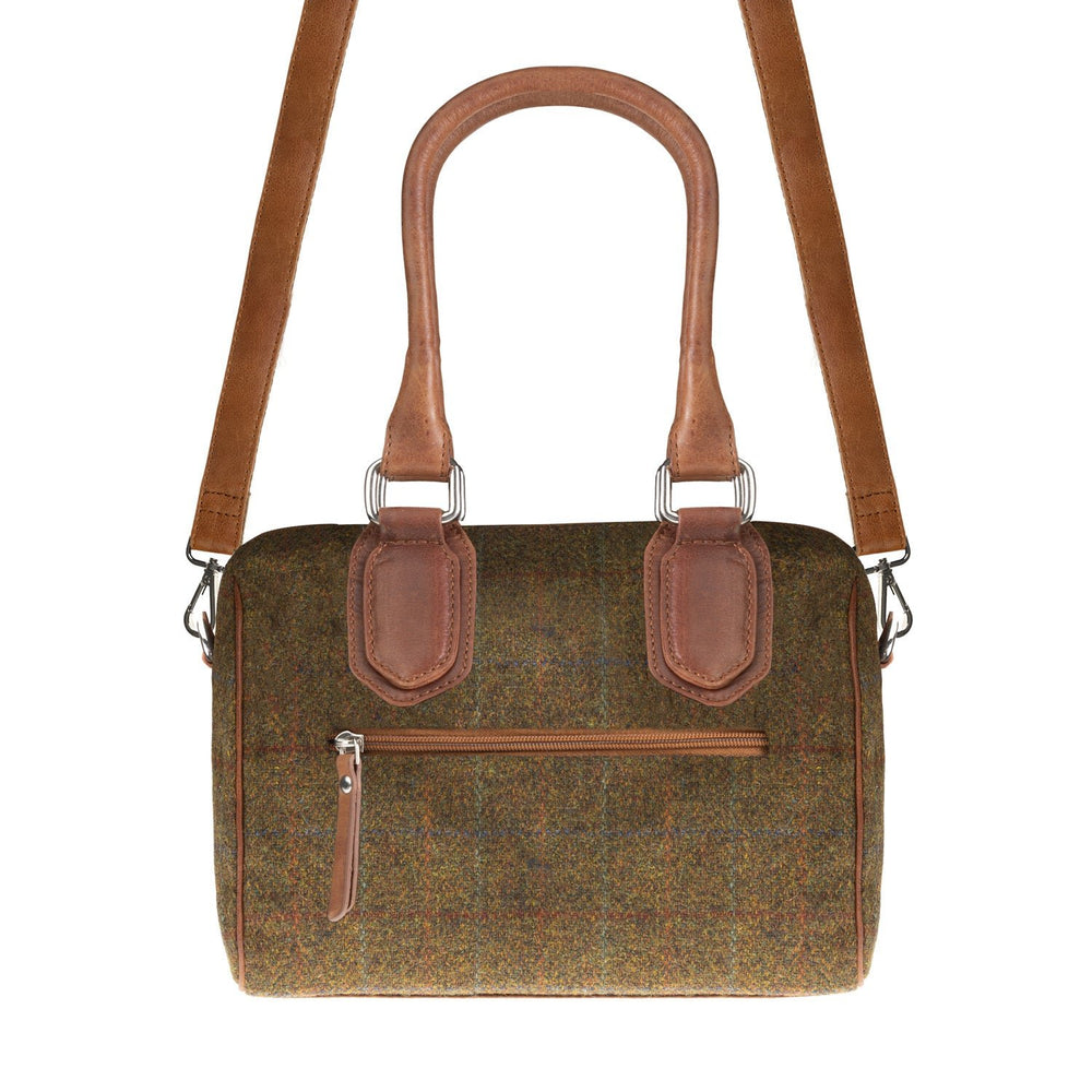 Ladies Ht Leather Small Handbag Autumn Brown Check / Tan - Dunedin Cashmere