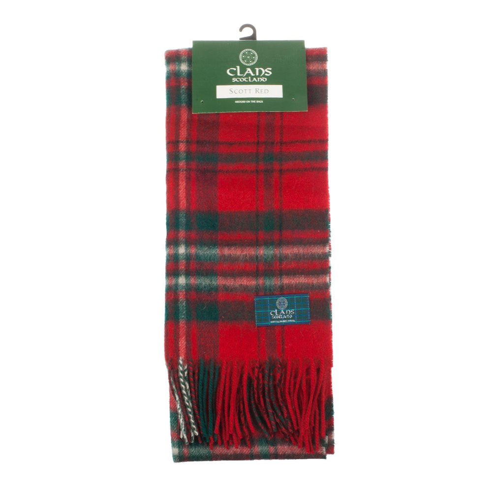 Lambswool Scottish Tartan Clan Scarf Scott Red - Dunedin Cashmere
