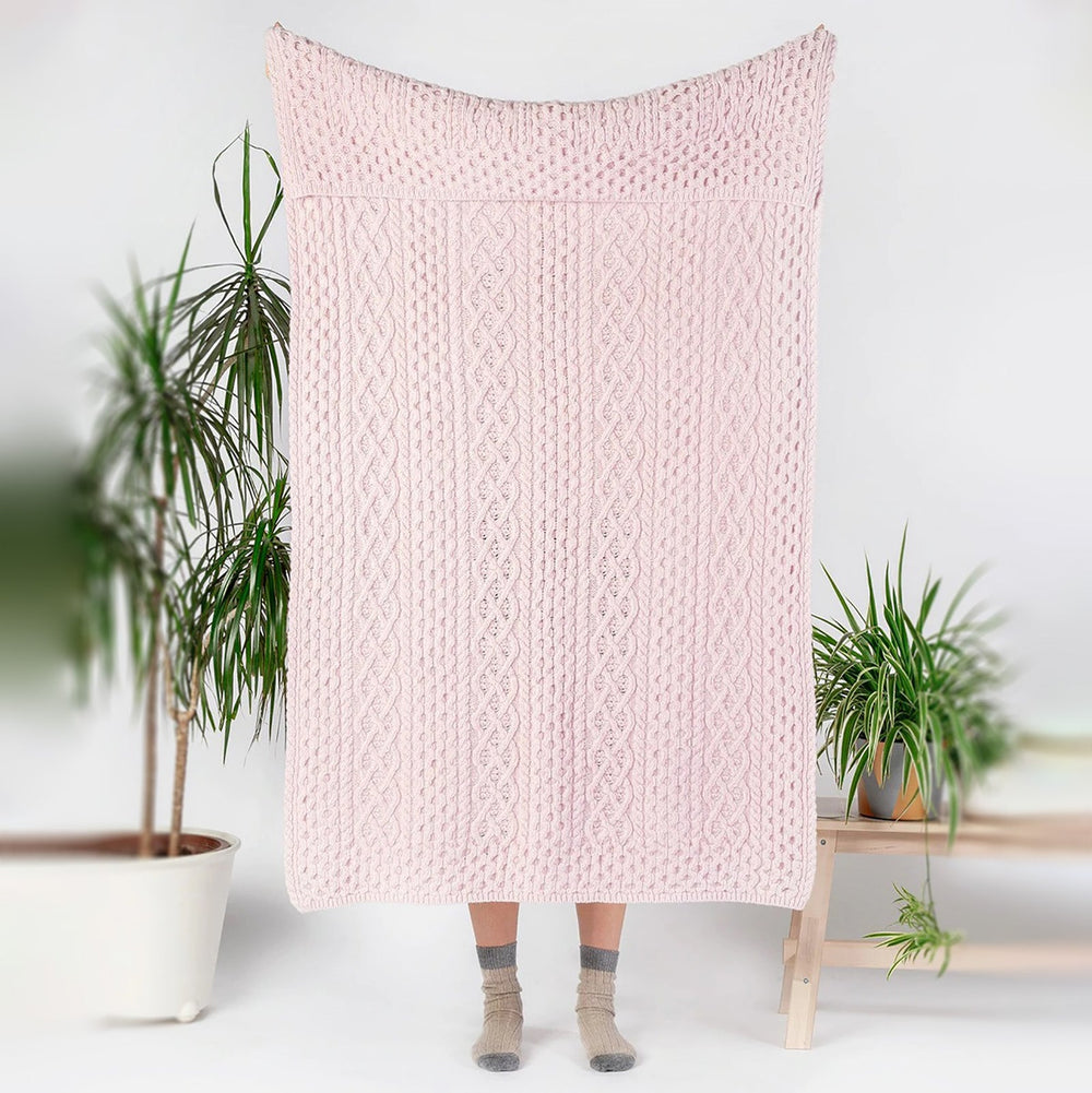 Luxe Aran Throw Pink Mist - Dunedin Cashmere