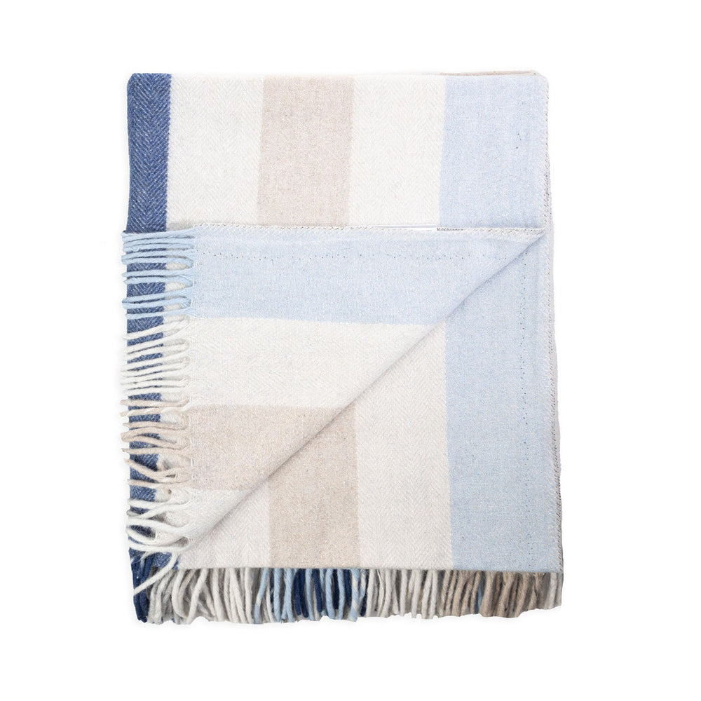 Stripe Herringbone Blanket Light Blue - Dunedin Cashmere
