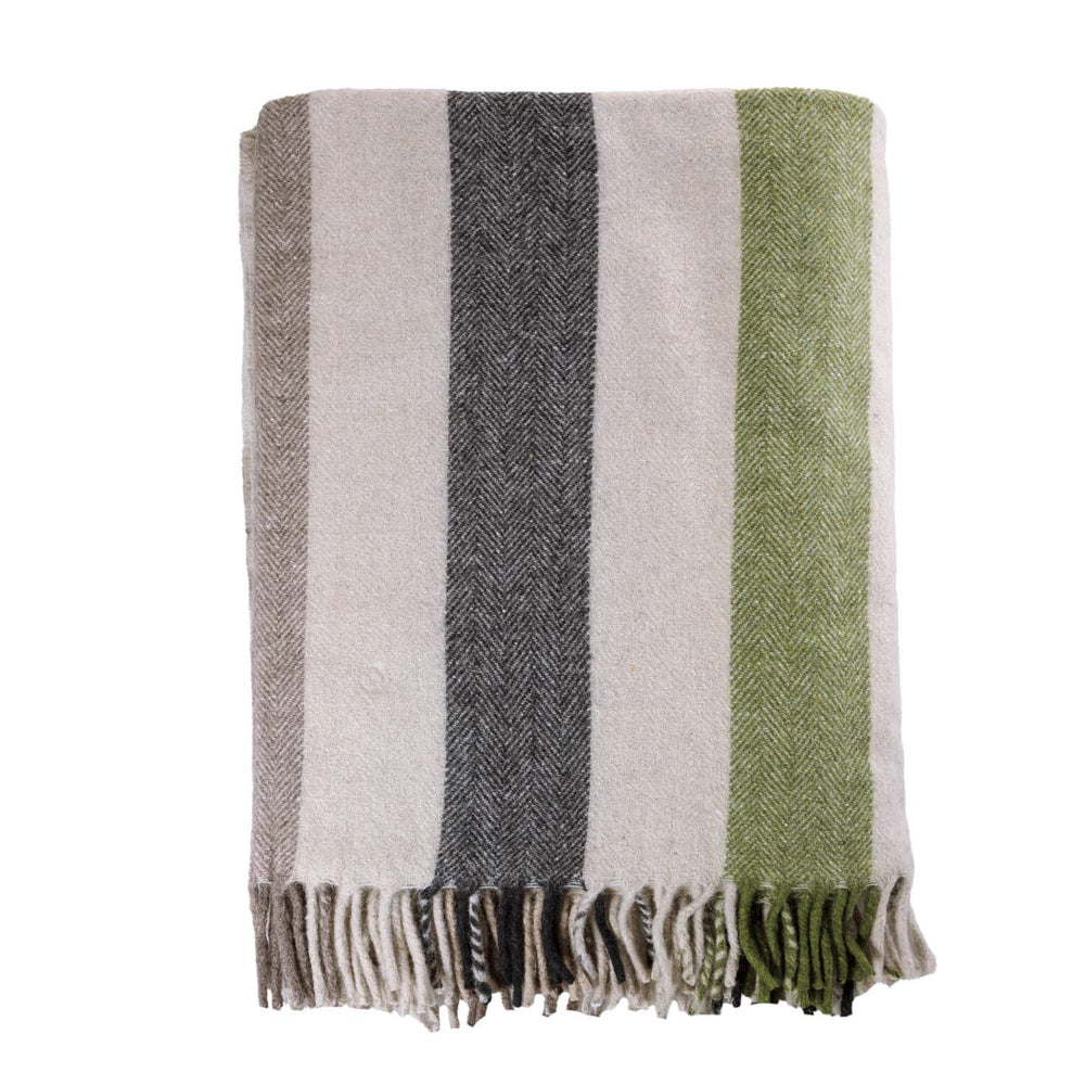 Stripe Herringbone Blanket Natural Green - Dunedin Cashmere