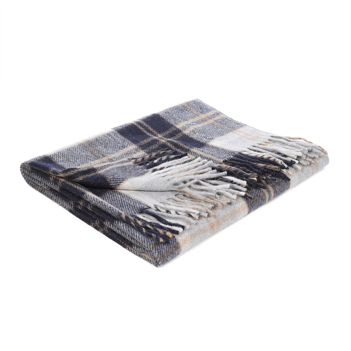 Wool Blend Tartan Knee Blanket Bannockbane Silver - Dunedin Cashmere